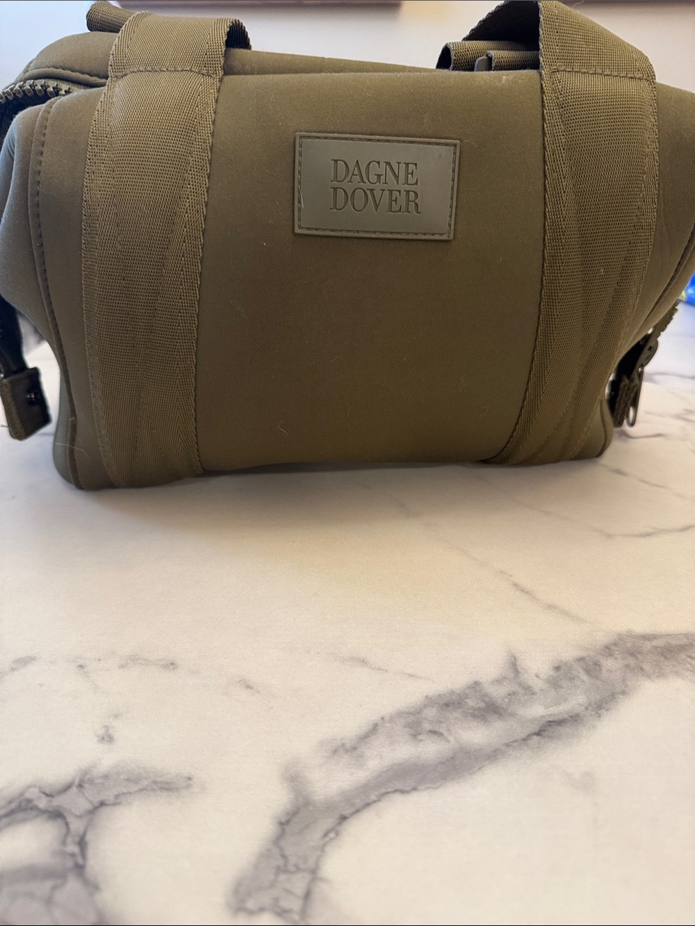 Dagne Dover Olive Green Carry-All Pouch with Dual Webbing Straps